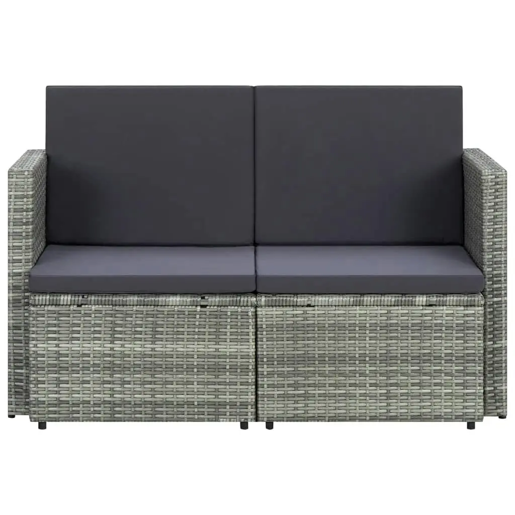 2 Seater Garden Sofa with Cushions Grey Poly Rattan 45783