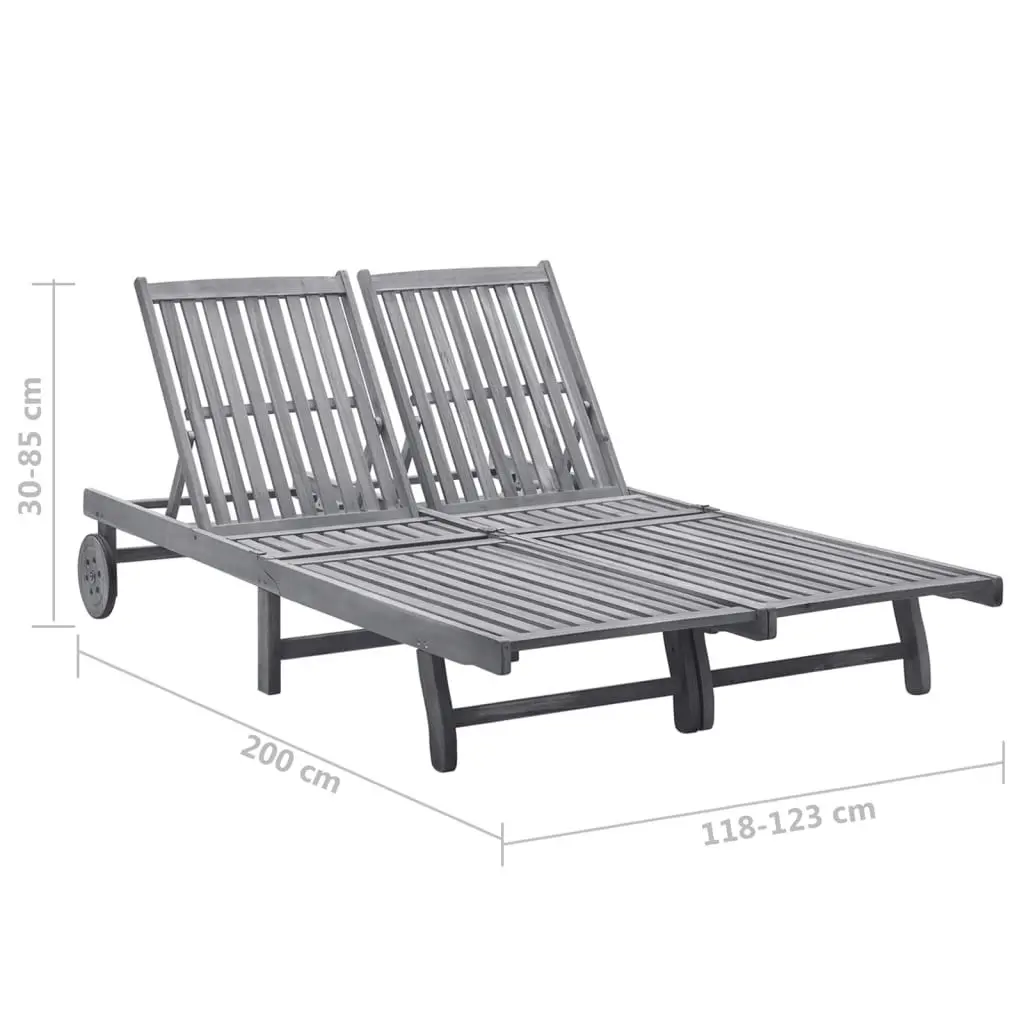 2-Person Garden Sun Lounger with Cushion Grey Solid Acacia Wood 3061394