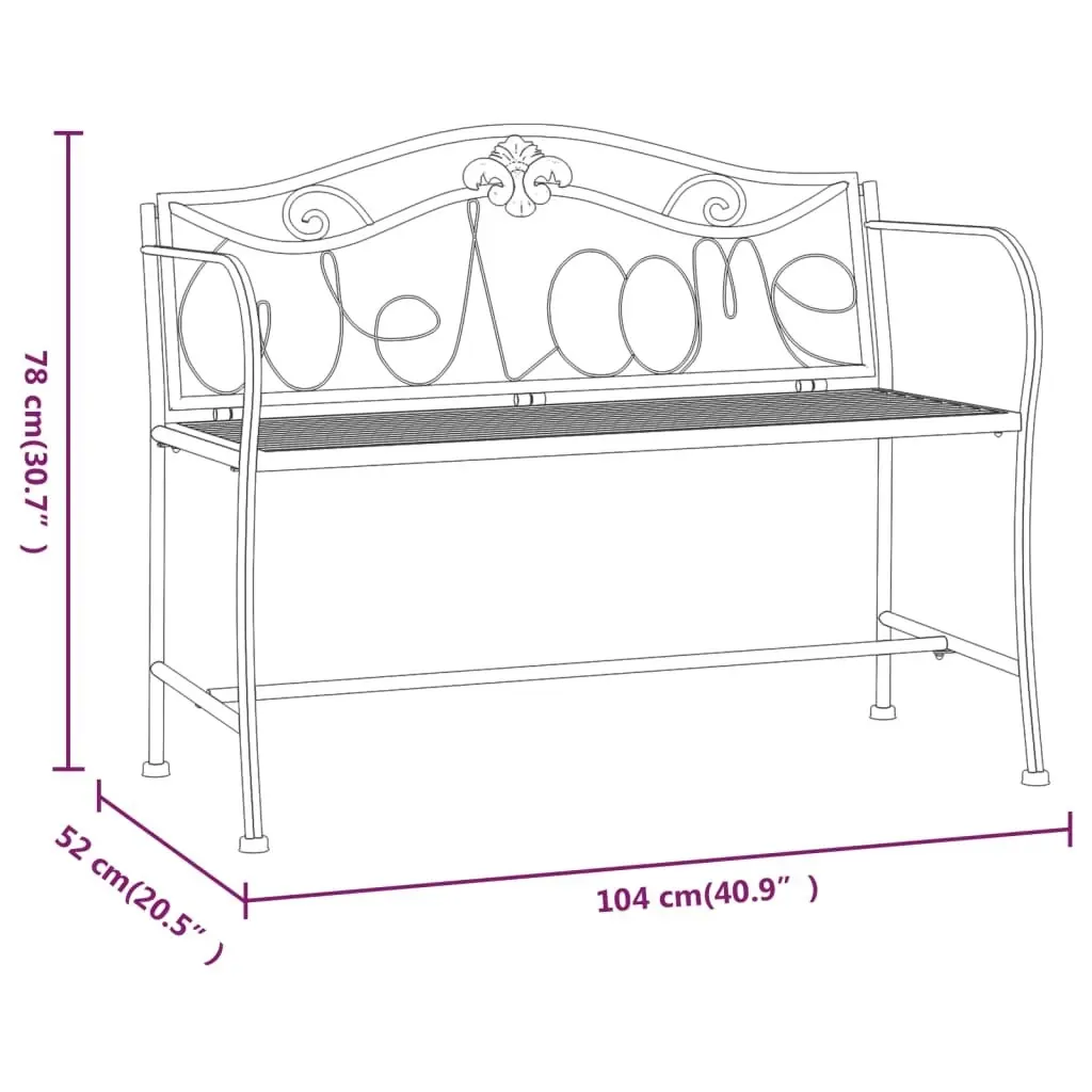 2-Seater Garden Bench 104 cm Black Steel 318831