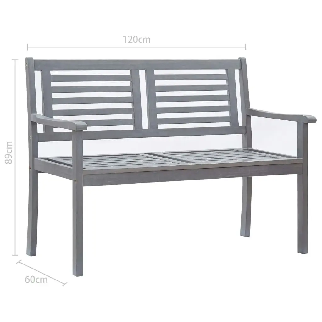 2-Seater Garden Bench with Cushion 120 cm Grey Eucalyptus Wood 3061026