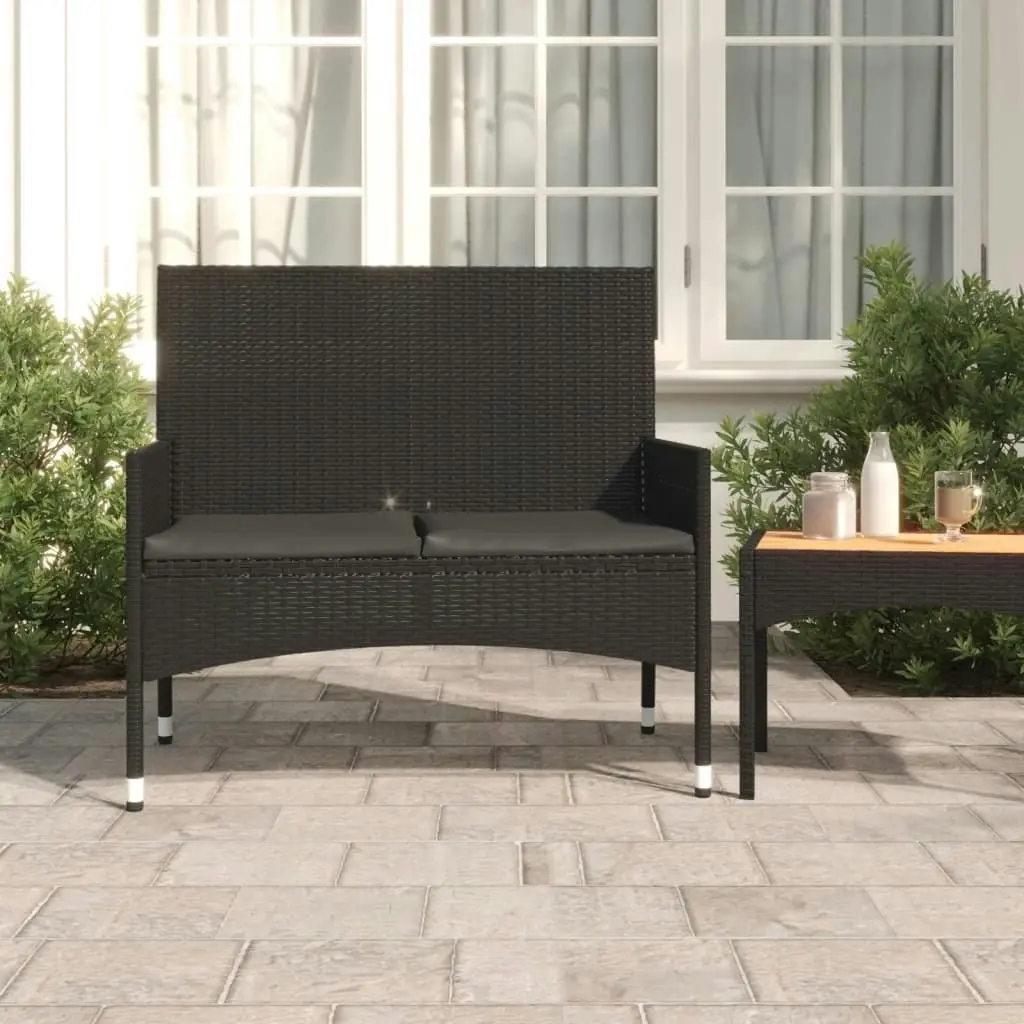 2-Seater Garden Bench with Cushions Black Poly Rattan 319490