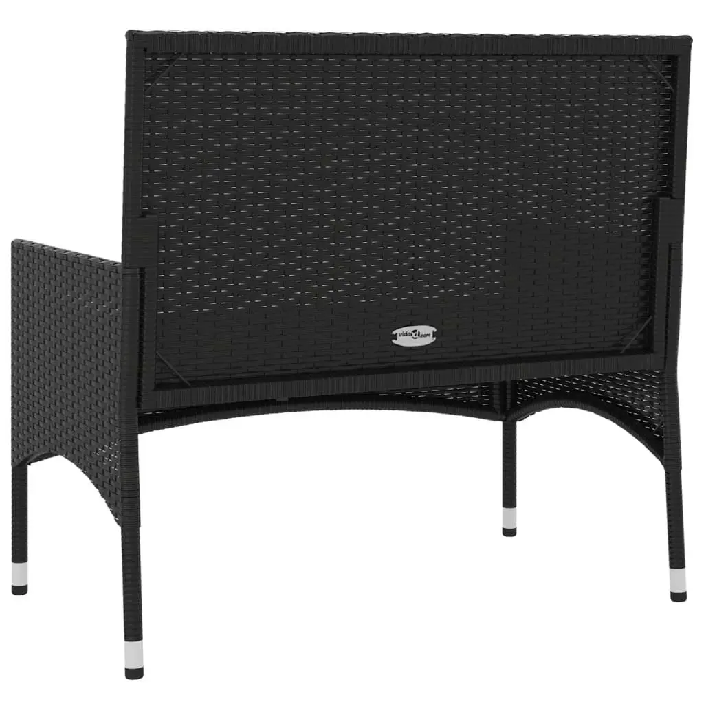 2-Seater Garden Bench with Cushions Black Poly Rattan 319490