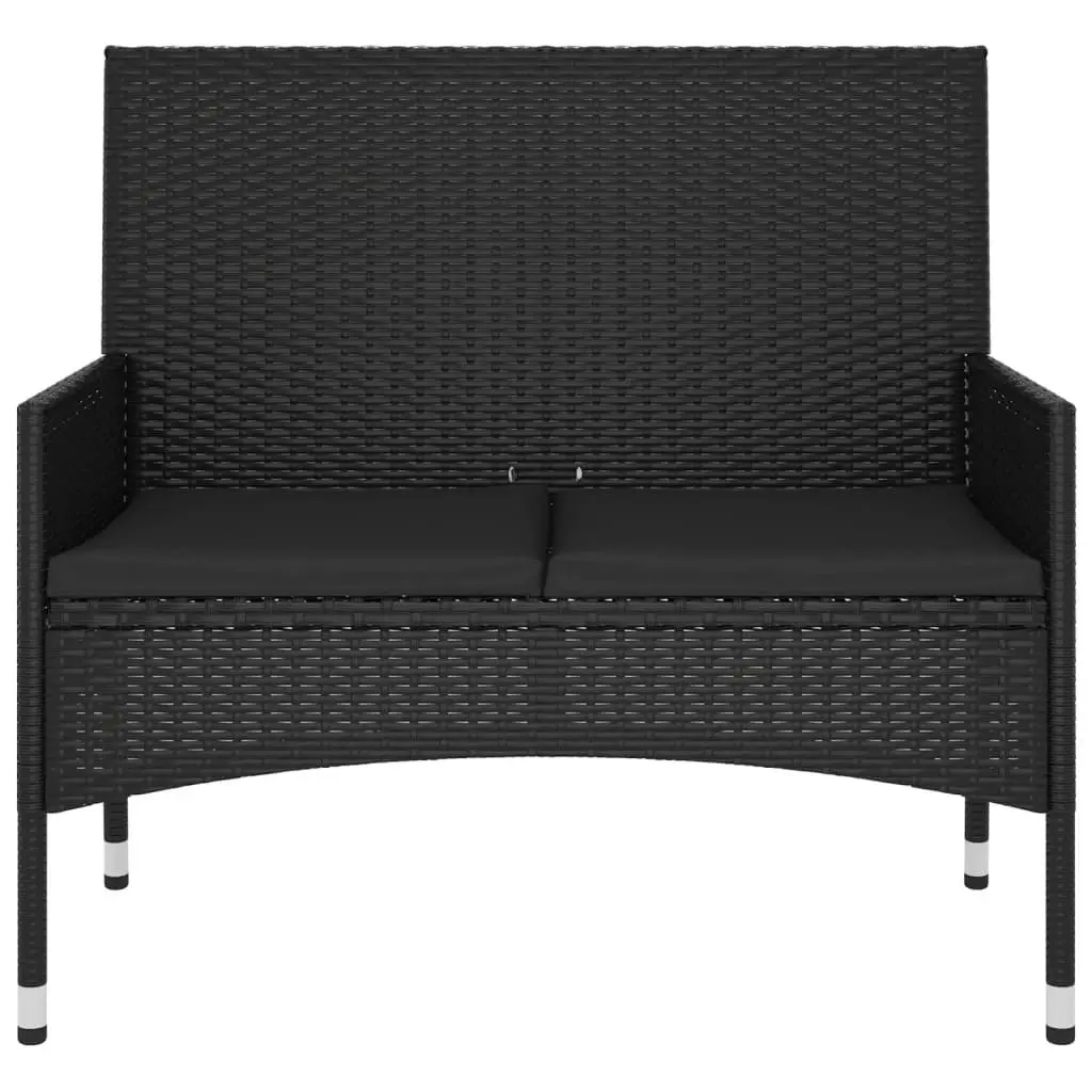 2-Seater Garden Bench with Cushions Black Poly Rattan 319490