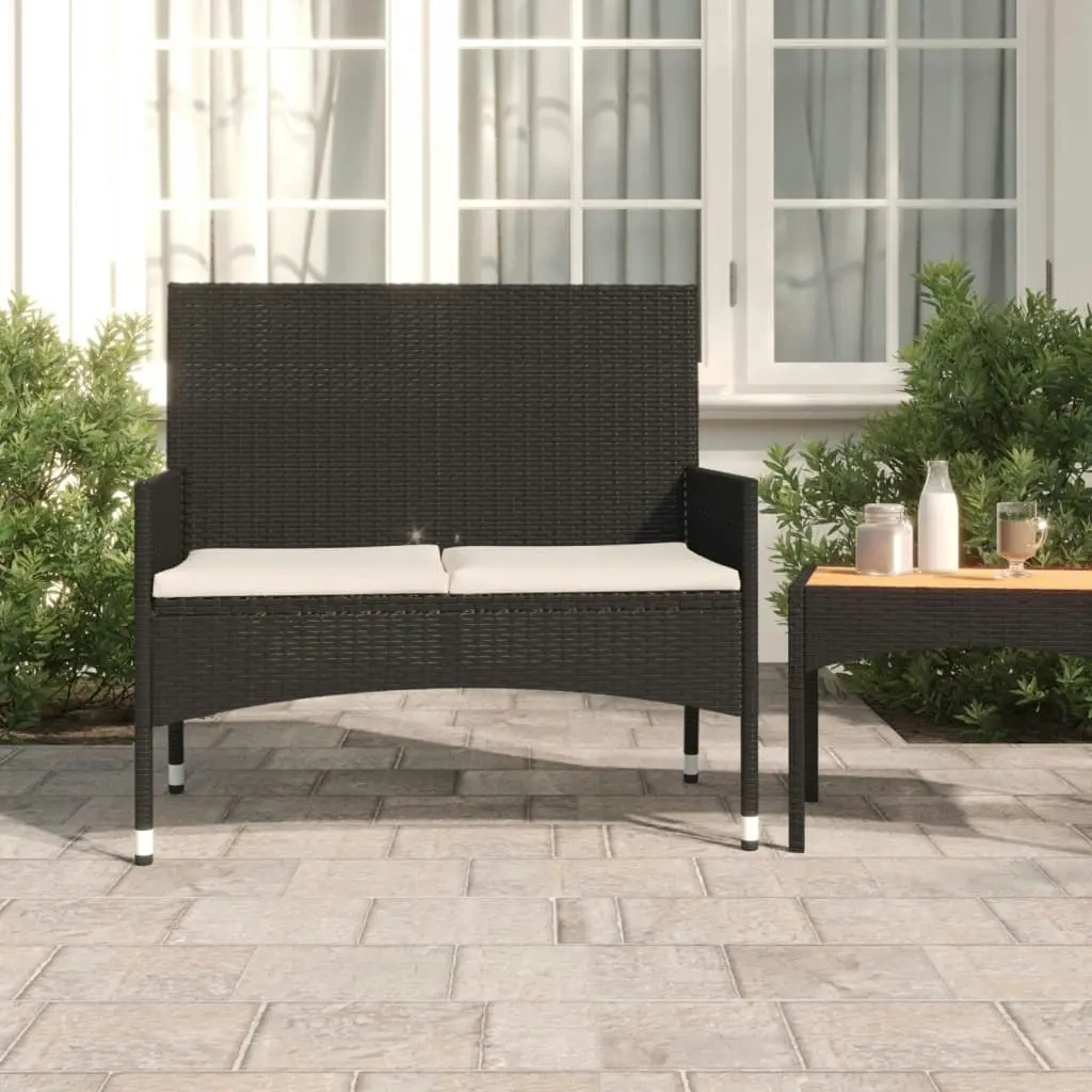 2-Seater Garden Bench with Cushions Black Poly Rattan 319488