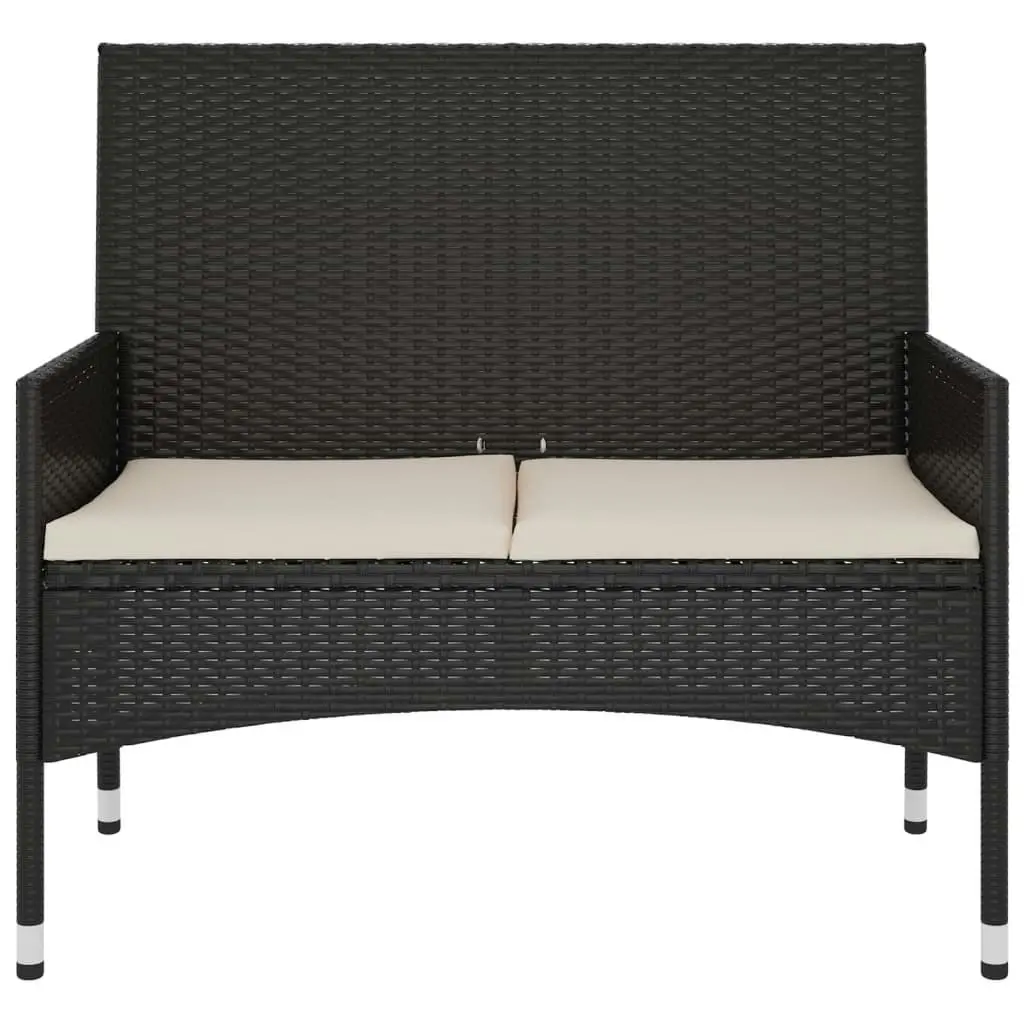 2-Seater Garden Bench with Cushions Black Poly Rattan 319488