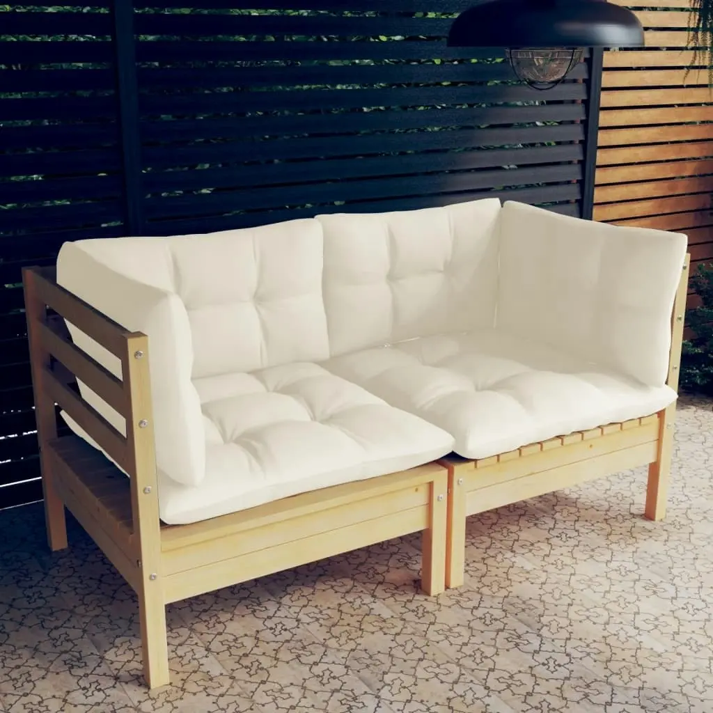 2-Seater Garden Sofa with Cream Cushions Solid Wood Pine 3096010