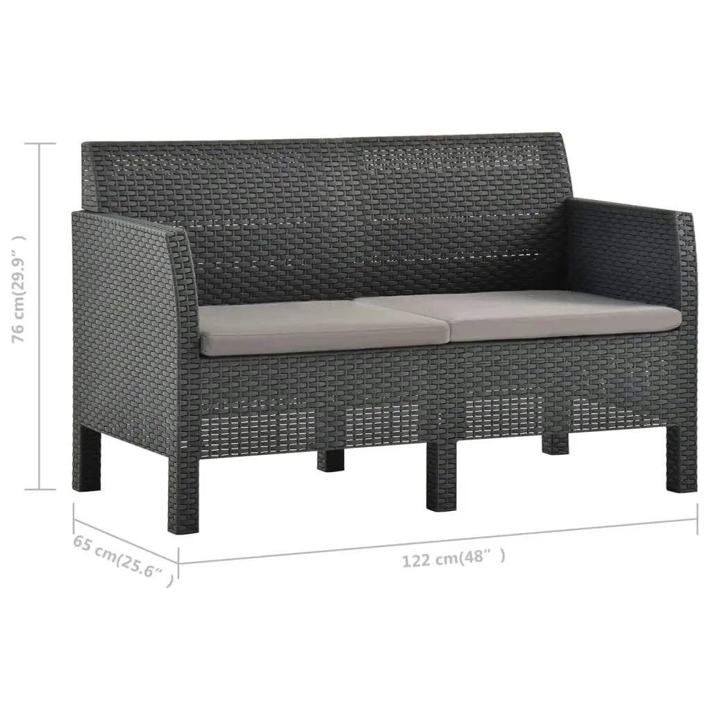 2-Seater Garden Sofa with Cushions Anthracite PP Rattan 3067231