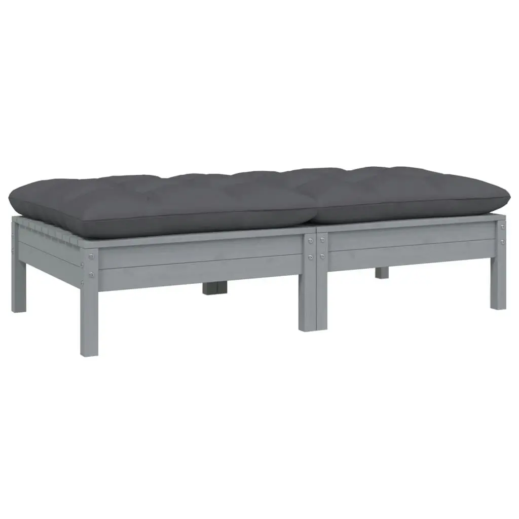 2-Seater Garden Sofa with Cushions Grey Solid Pinewood 806660