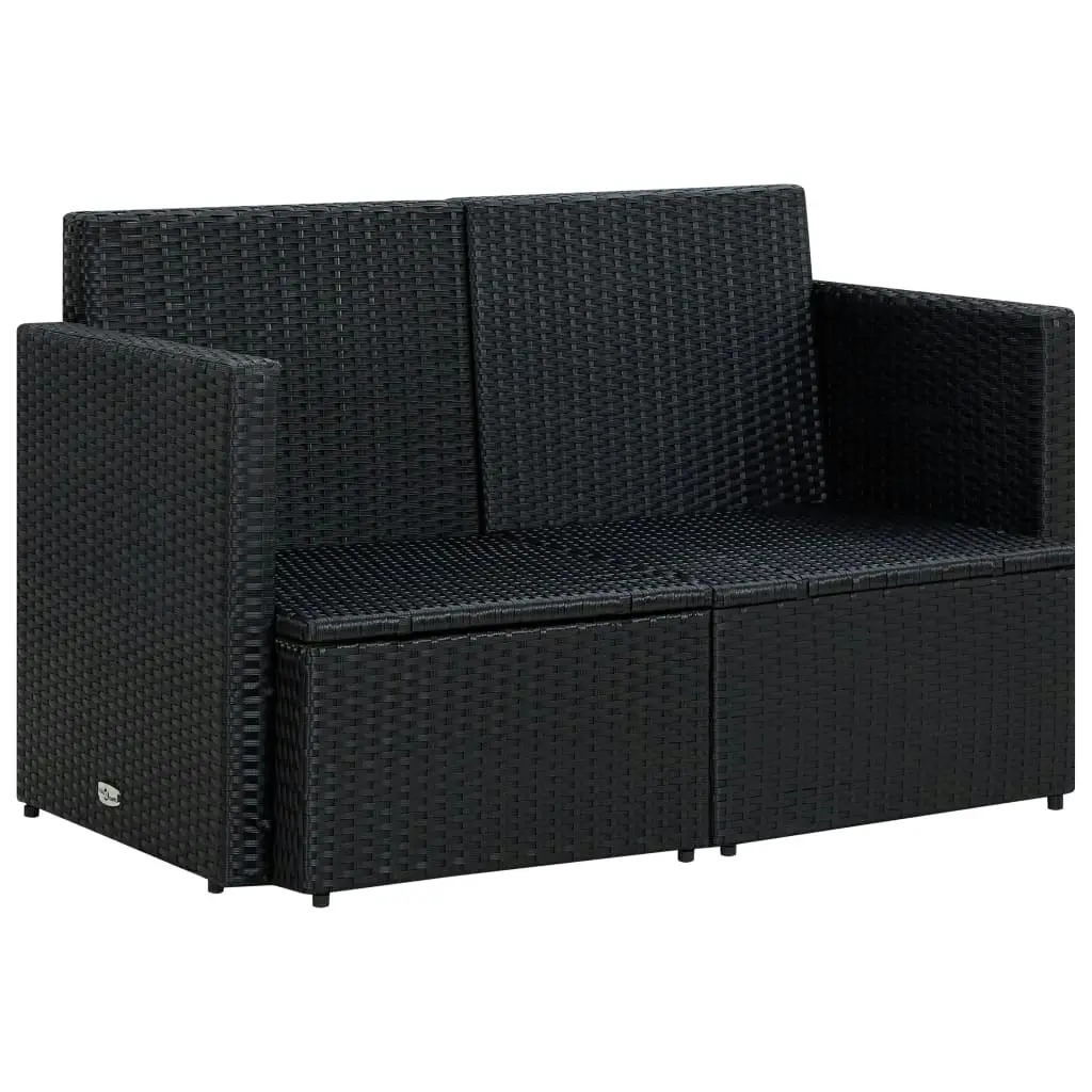 2 Seater Garden Sofa with Cushions Black Poly Rattan 45784