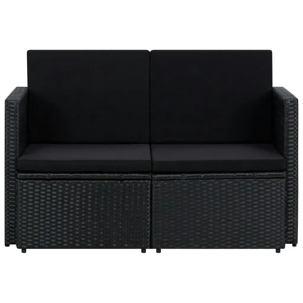 2 Seater Garden Sofa with Cushions Black Poly Rattan 45784