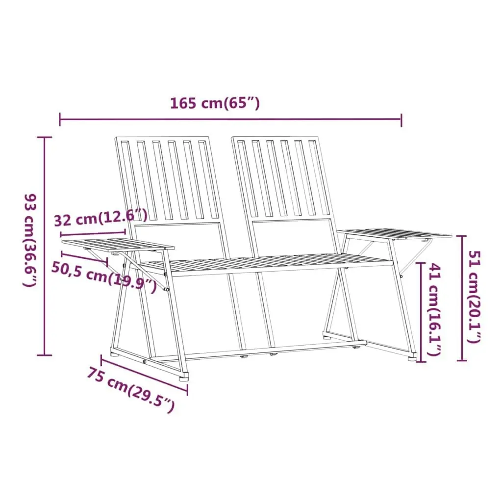 2-Seater Garden Bench 165 cm Black Steel 318819