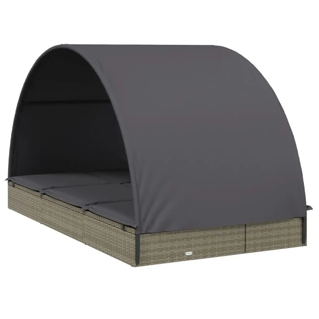 2-Person Sunbed with Round Roof Grey 211x112x140 cm Poly Rattan 319655