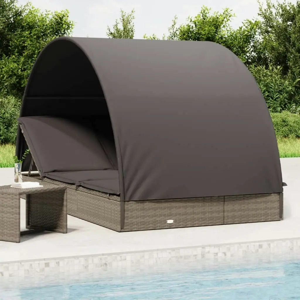 2-Person Sunbed with Round Roof Grey 211x112x140 cm Poly Rattan 319655