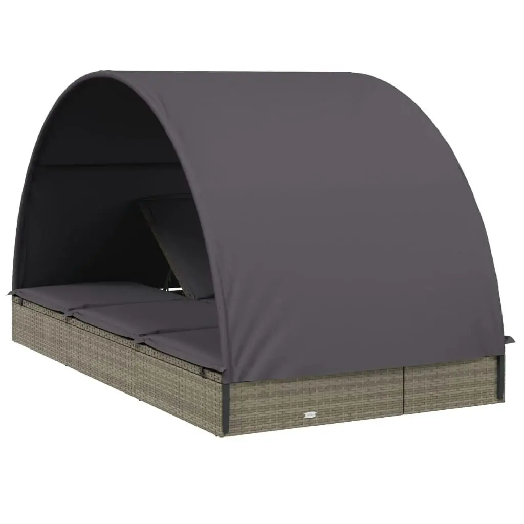 2-Person Sunbed with Round Roof Grey 211x112x140 cm Poly Rattan 319655