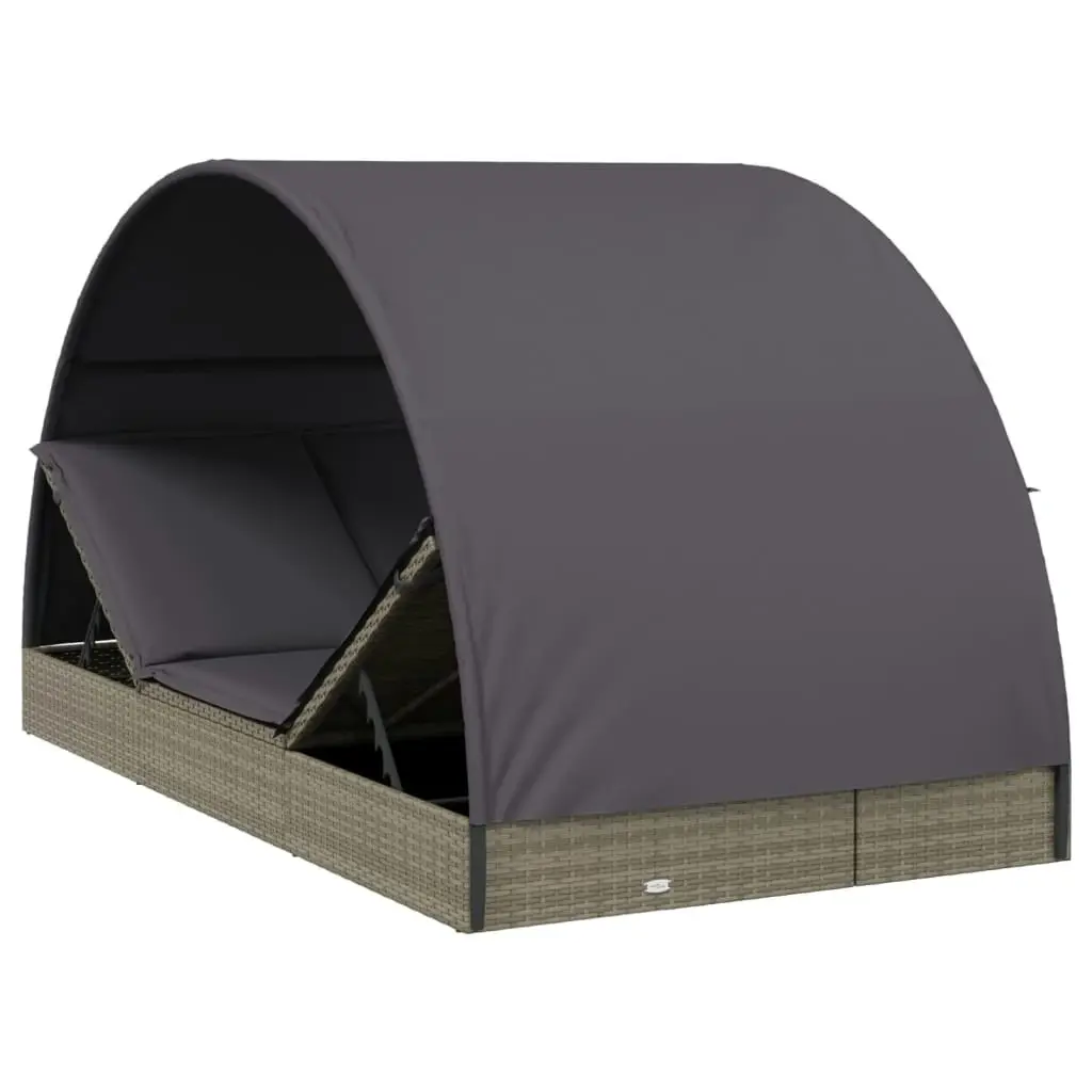 2-Person Sunbed with Round Roof Grey 211x112x140 cm Poly Rattan 319655