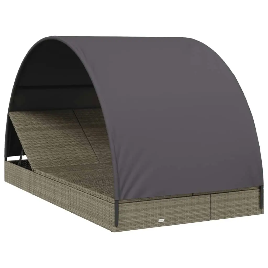 2-Person Sunbed with Round Roof Grey 211x112x140 cm Poly Rattan 319655