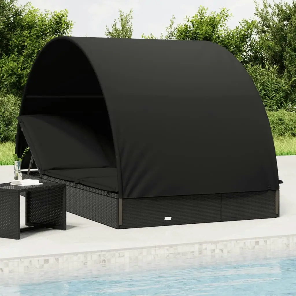 2-Person Sunbed with Round Roof Black 211x112x140 cm Poly Rattan 319656