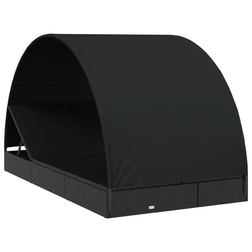 2-Person Sunbed with Round Roof Black 211x112x140 cm Poly Rattan 319656