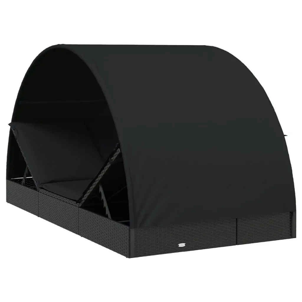 2-Person Sunbed with Round Roof Black 211x112x140 cm Poly Rattan 319656