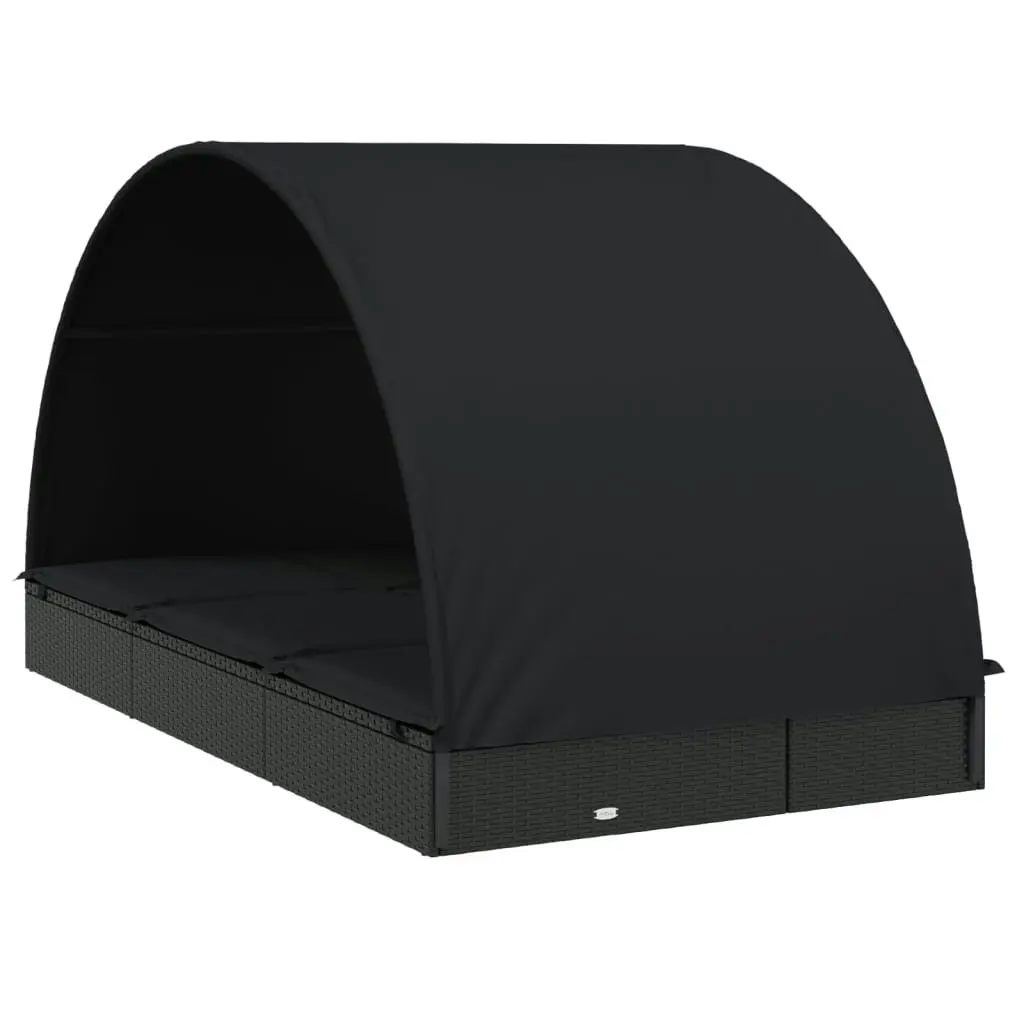 2-Person Sunbed with Round Roof Black 211x112x140 cm Poly Rattan 319656