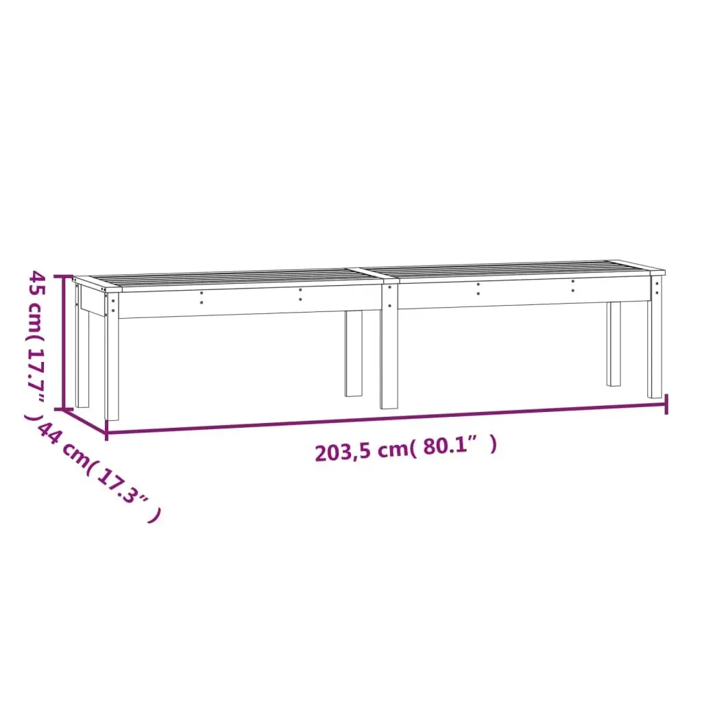 2-Seater Garden Bench Black 203.5x44x45 cm Solid Wood Pine 824022