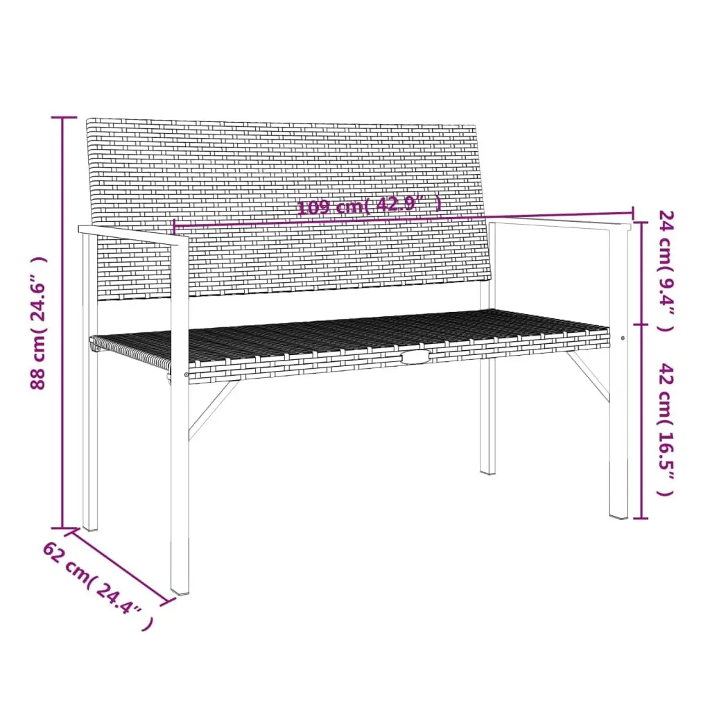 2-Seater Garden Bench Grey Poly Rattan 364122