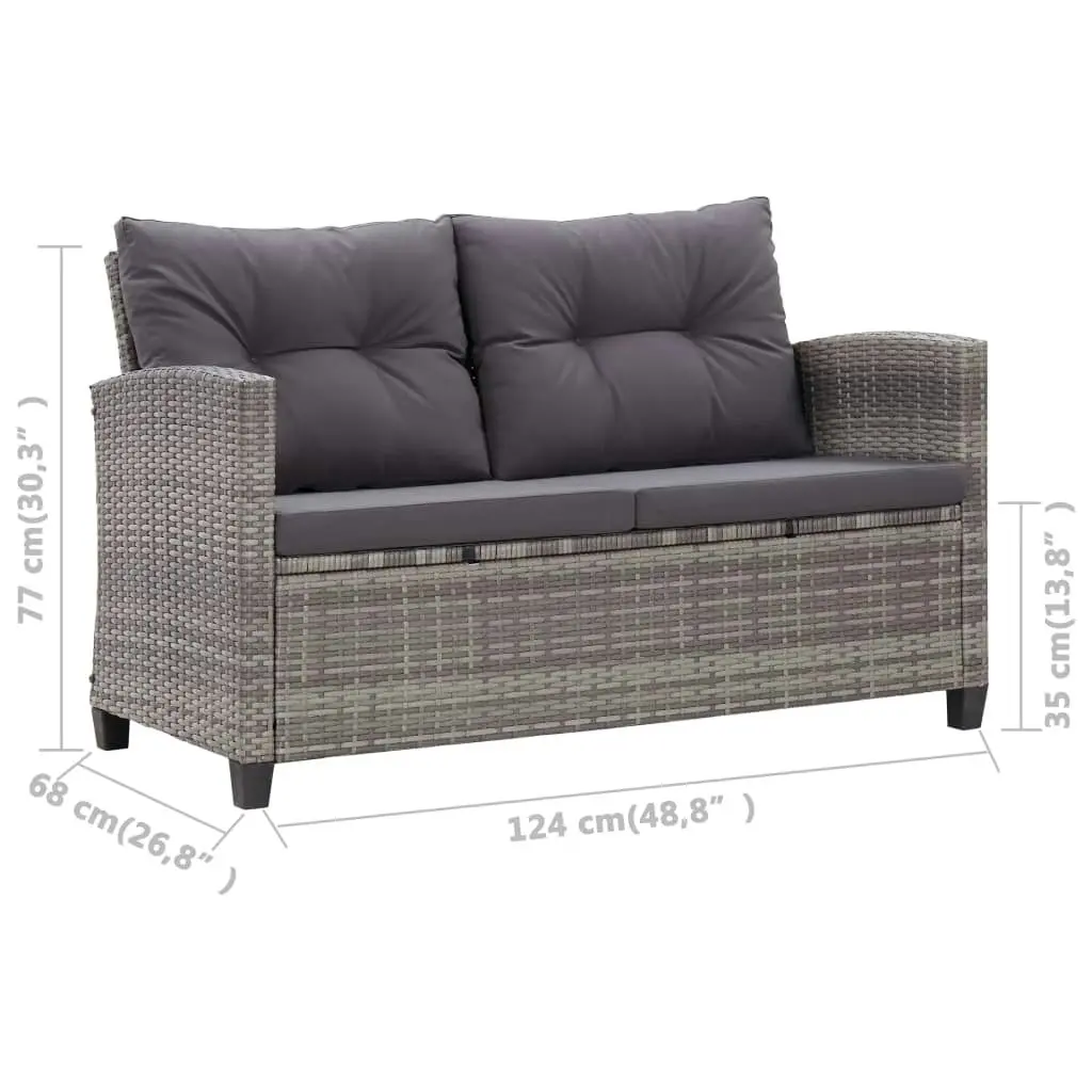 2-Seater Garden Sofa with Cushions Grey 124 cm Poly Rattan 46154