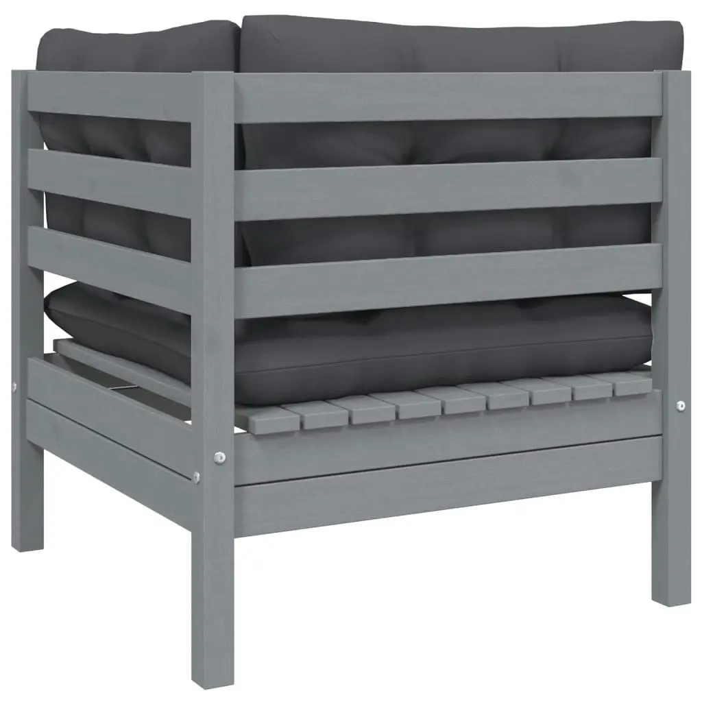 2-Seater Garden Sofa with Cushions Grey Solid Pinewood 806648