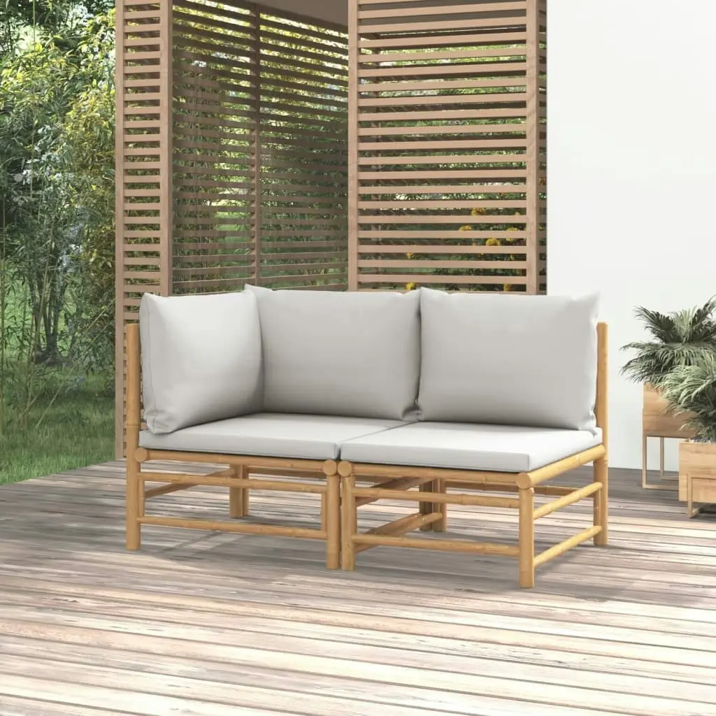 2 Piece Garden Lounge Set with Light Grey Cushions Bamboo 362276