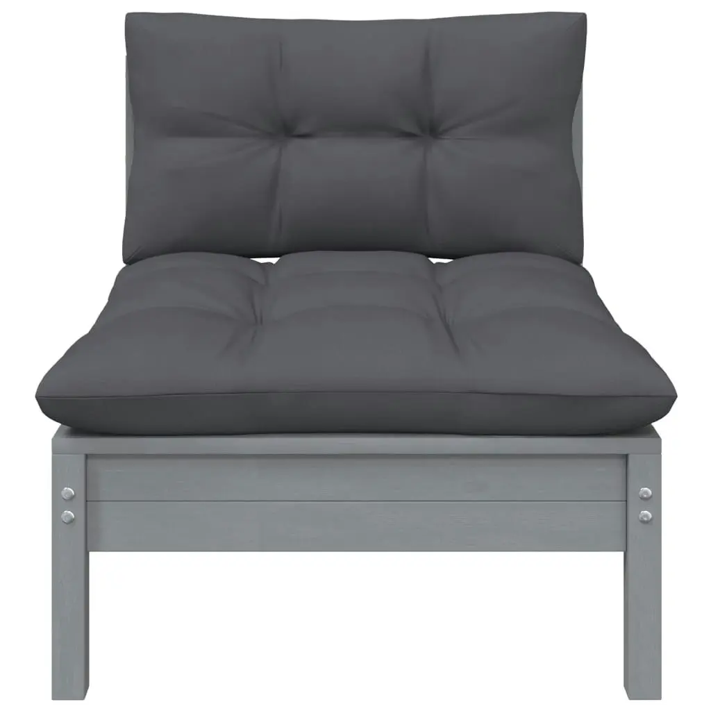 2-Seater Garden Sofa with Cushions Grey Solid Pinewood 806654