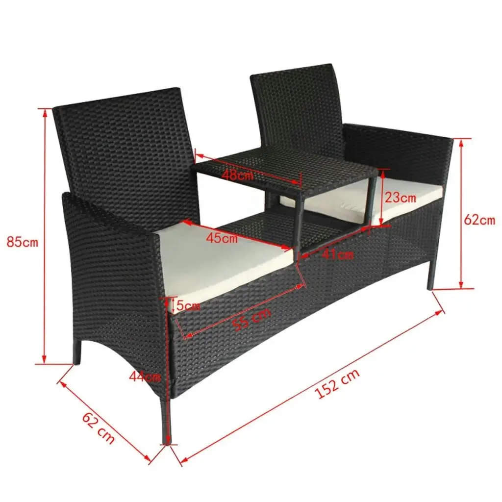 2-Seater Garden Sofa with Tea Table Poly Rattan Black 42844