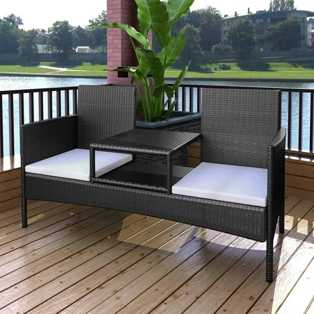 2-Seater Garden Sofa with Tea Table Poly Rattan Black 42844