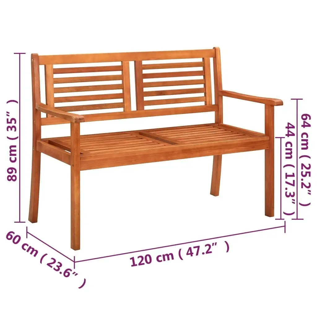 2-Seater Garden Bench with Cushion 120 cm Solid Eucalyptus Wood 3060970