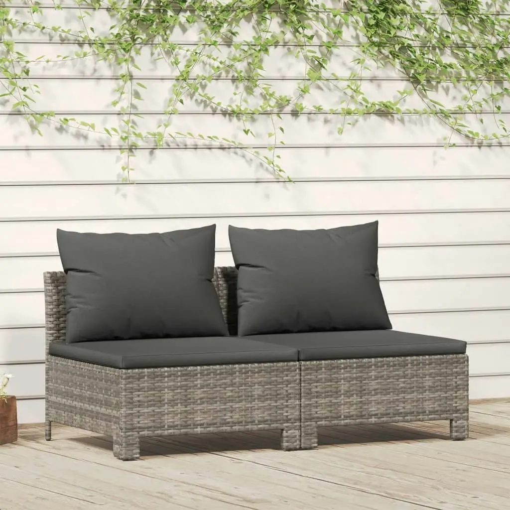 2-Seater Garden Sofa with Cushions Grey Poly Rattan 362691