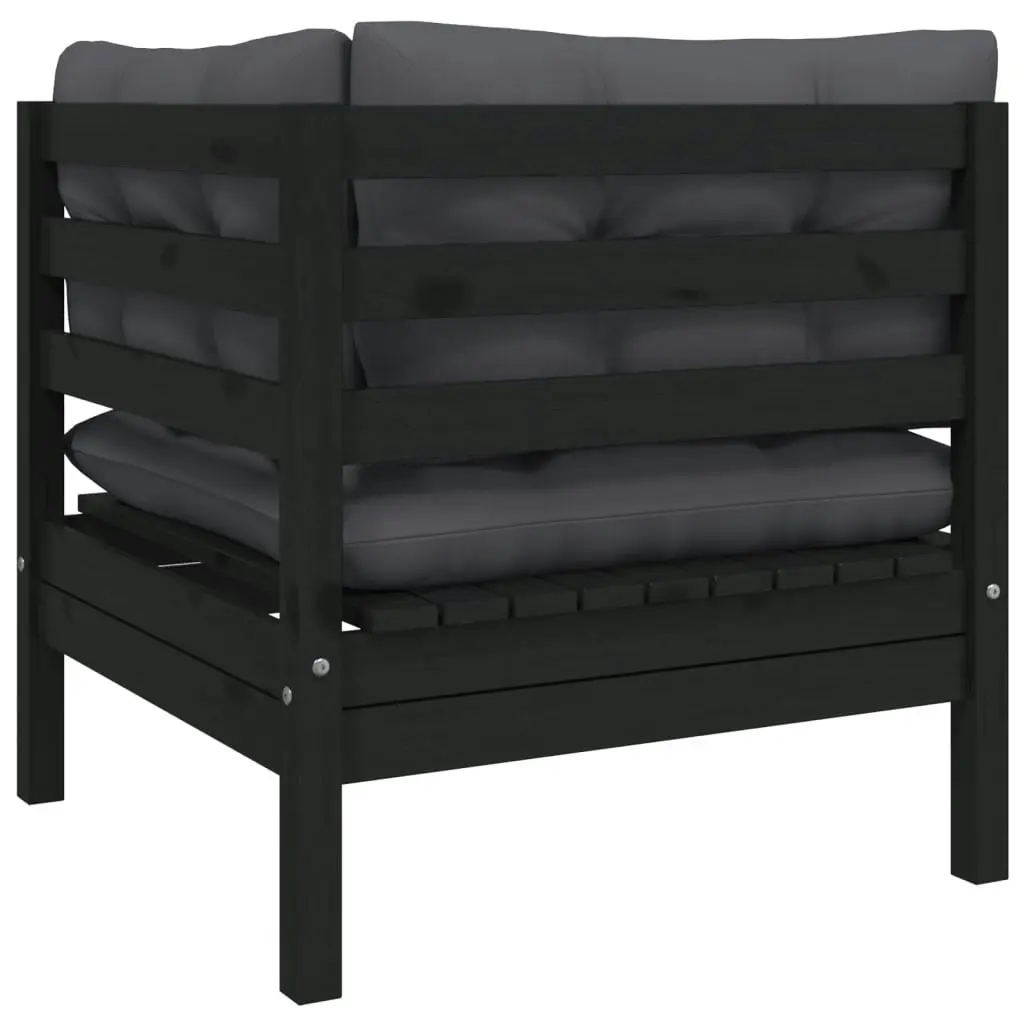 2-Seater Garden Sofa with Cushions Black Solid Pinewood 806650