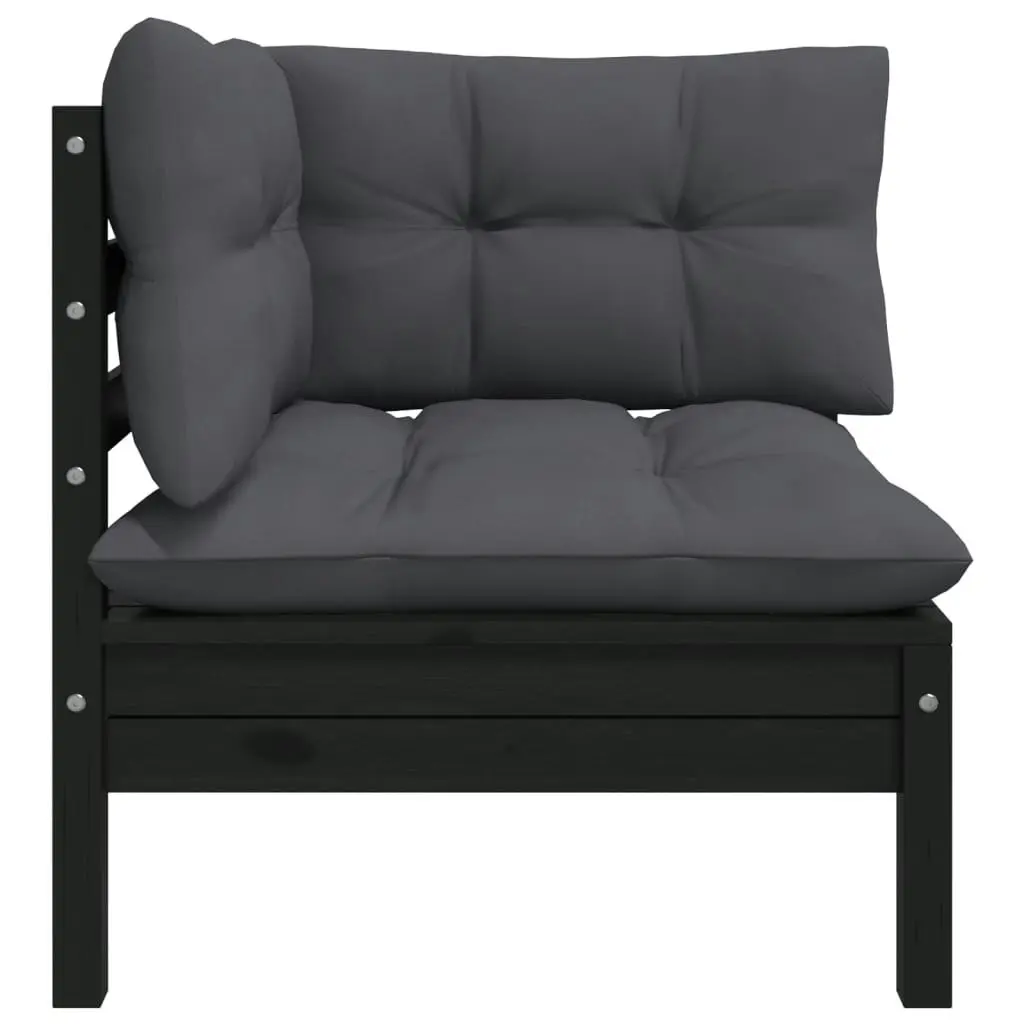 2-Seater Garden Sofa with Cushions Black Solid Pinewood 806650