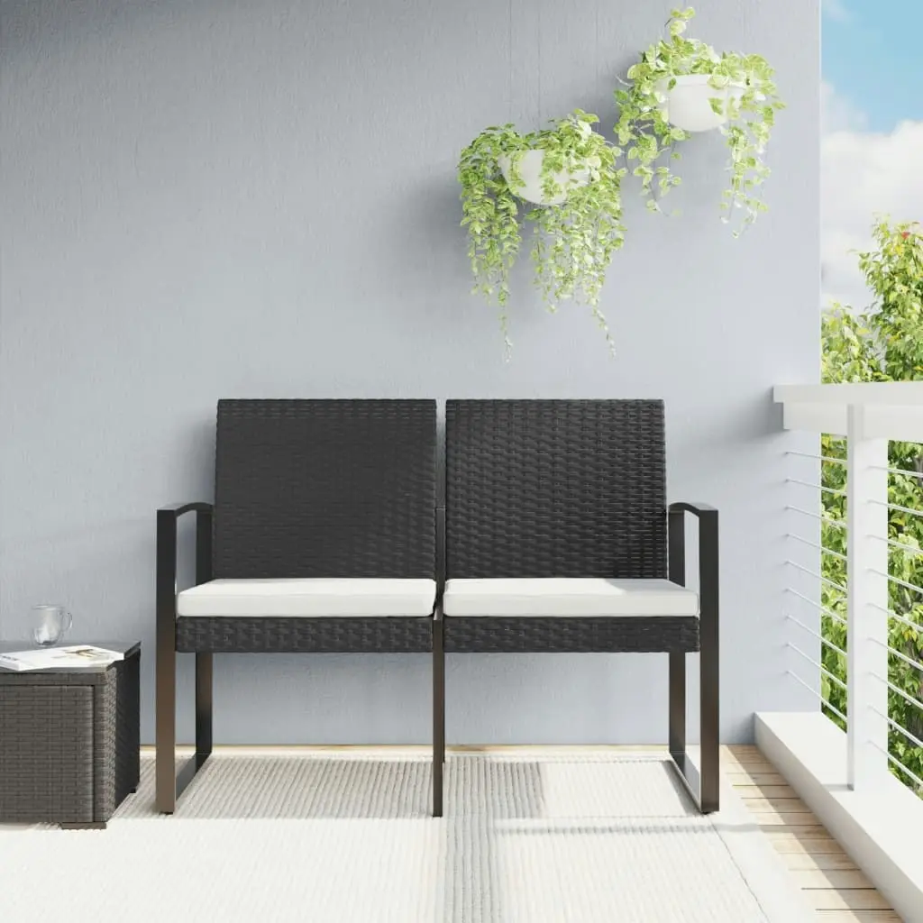 2-Seater Garden Bench with Cushions Black PP Rattan 360209