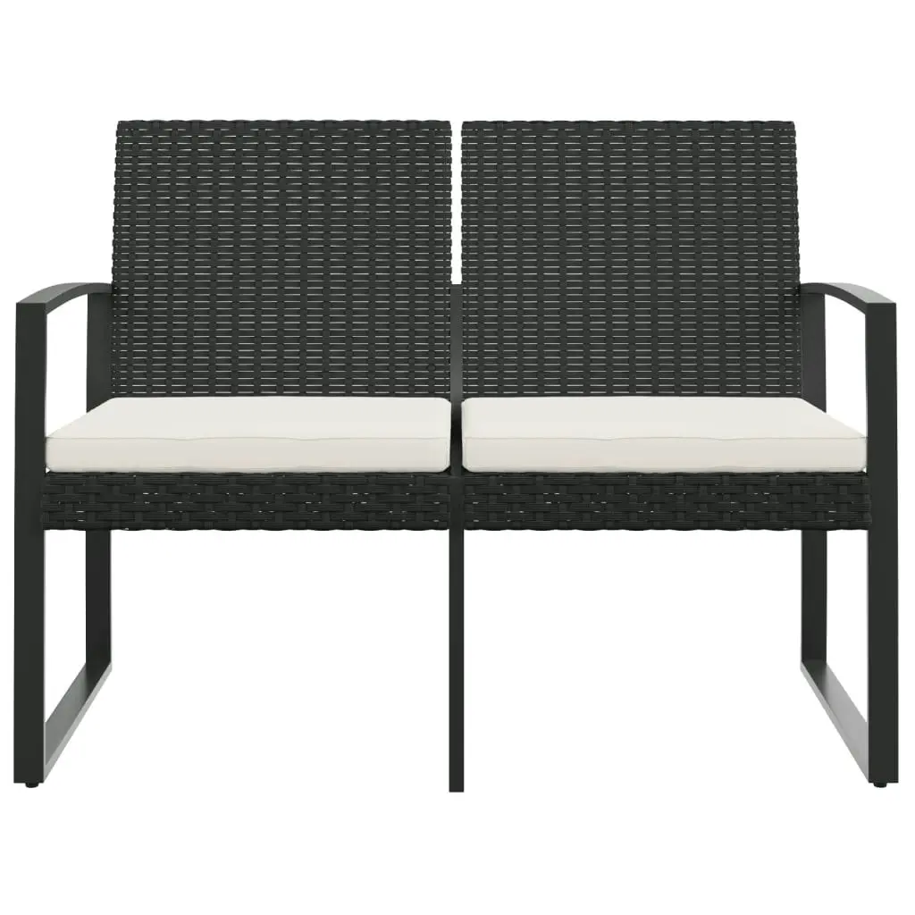 2-Seater Garden Bench with Cushions Black PP Rattan 360209