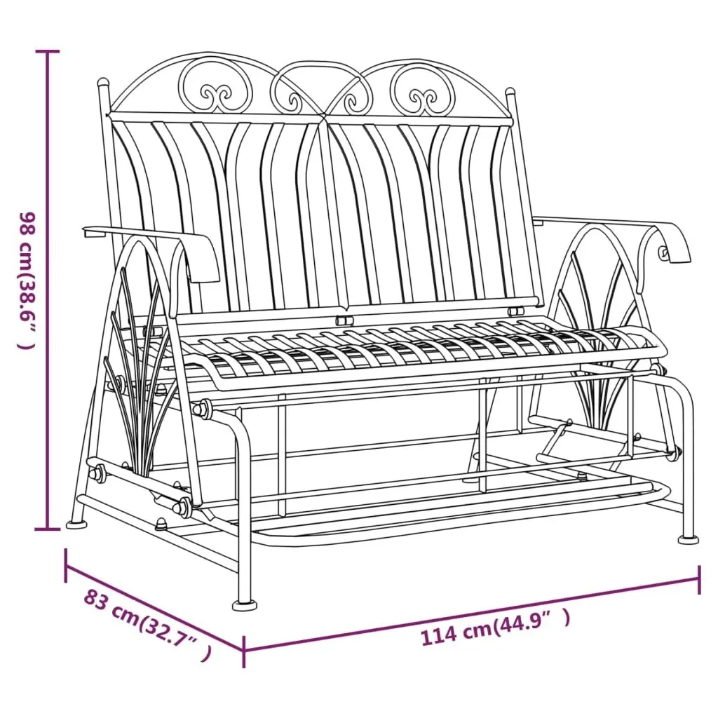 2-Seater Glider Bench 114 cm Black Steel 318833