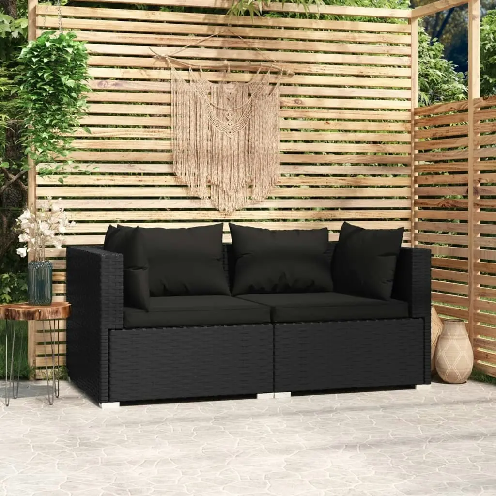 2-Seater Sofa with Cushions Black Poly Rattan 317520