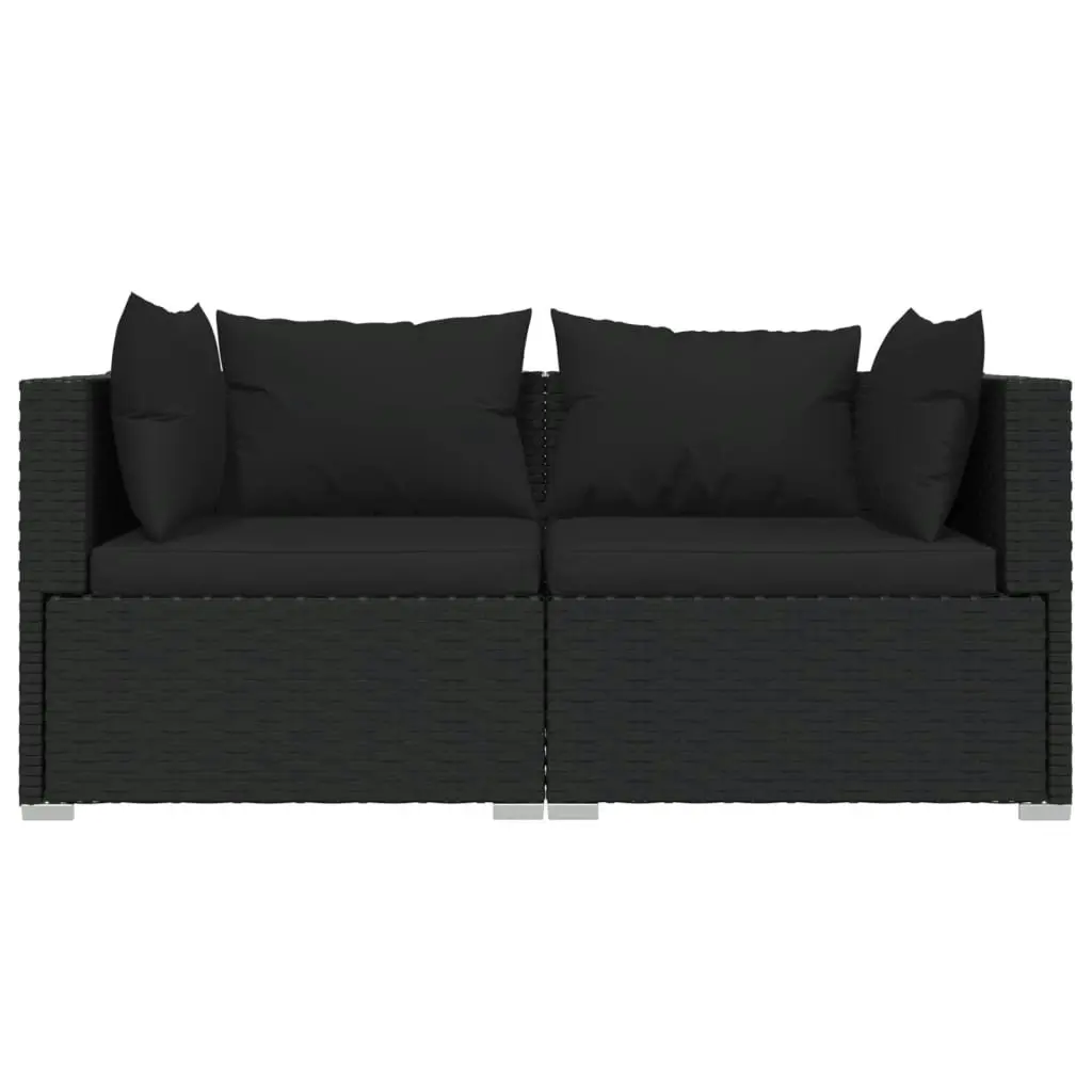 2-Seater Sofa with Cushions Black Poly Rattan 317520