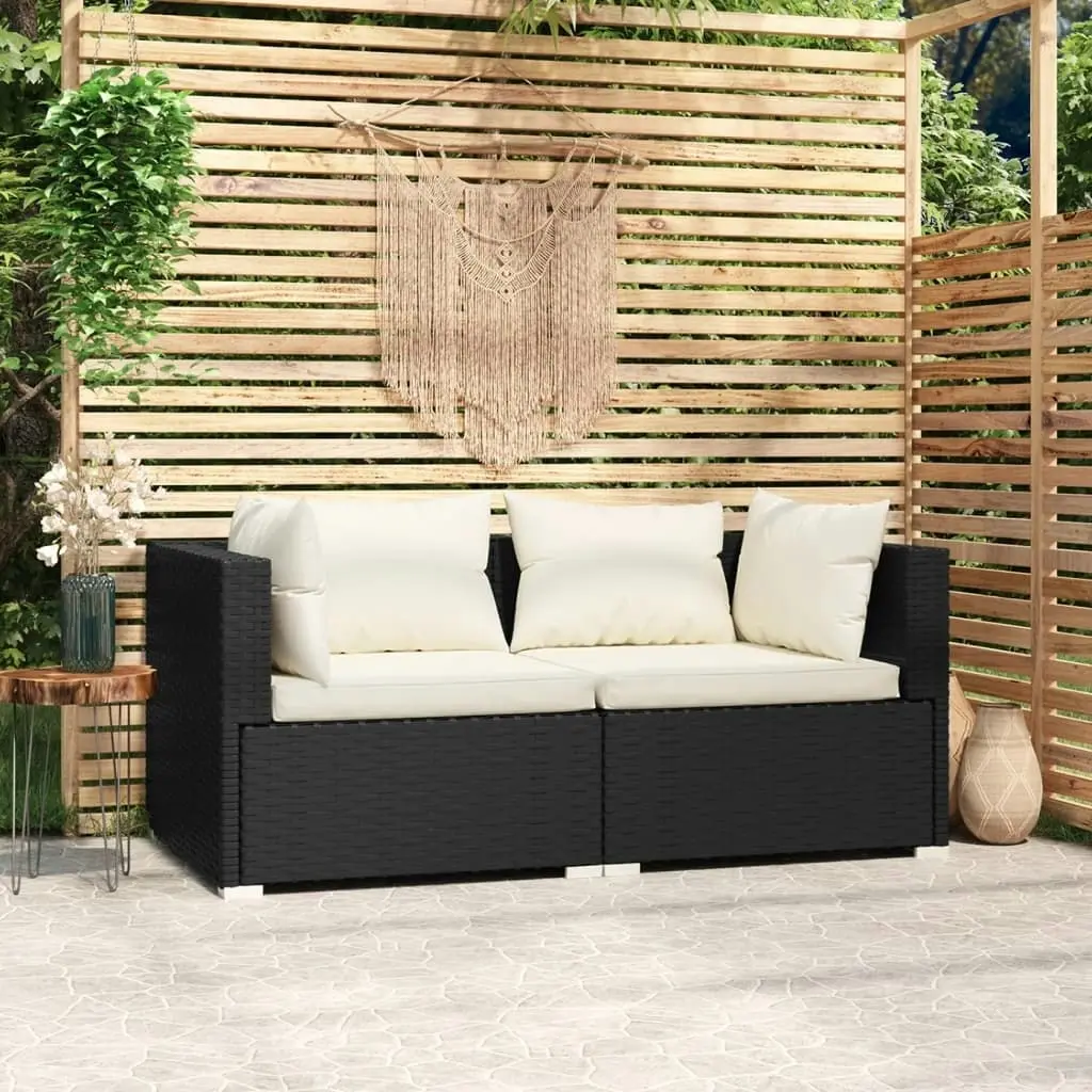 2-Seater Sofa with Cushions Black Poly Rattan 317487