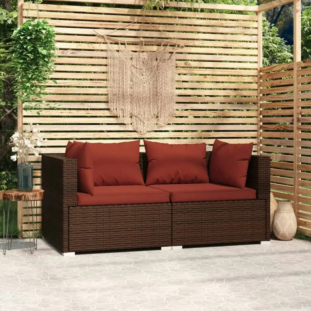 2-Seater Sofa with Cushions Brown Poly Rattan 317542