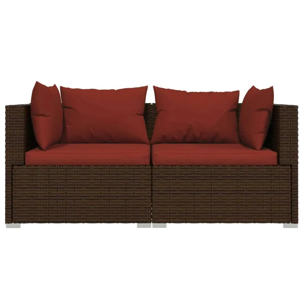 2-Seater Sofa with Cushions Brown Poly Rattan 317542