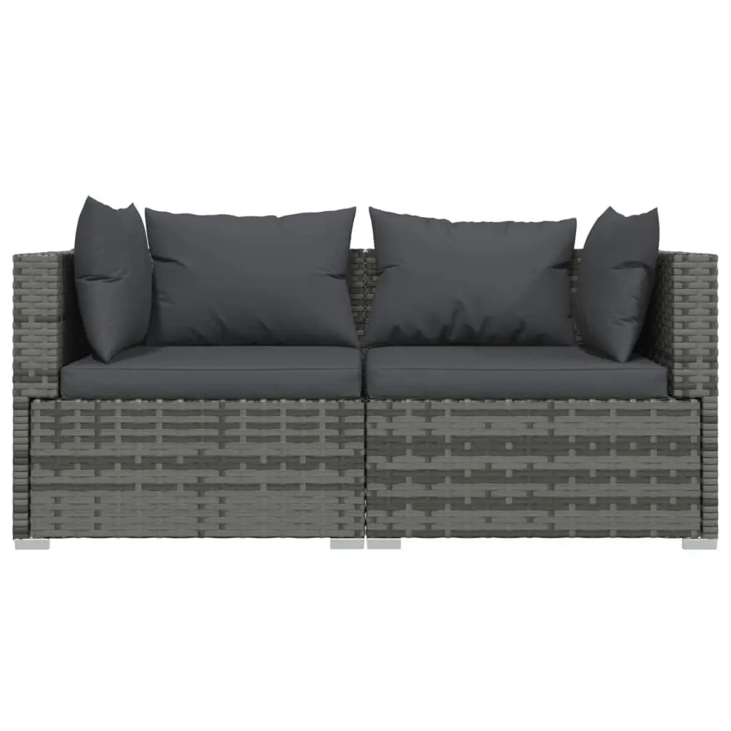 2-Seater Sofa with Cushions Grey Poly Rattan 317509