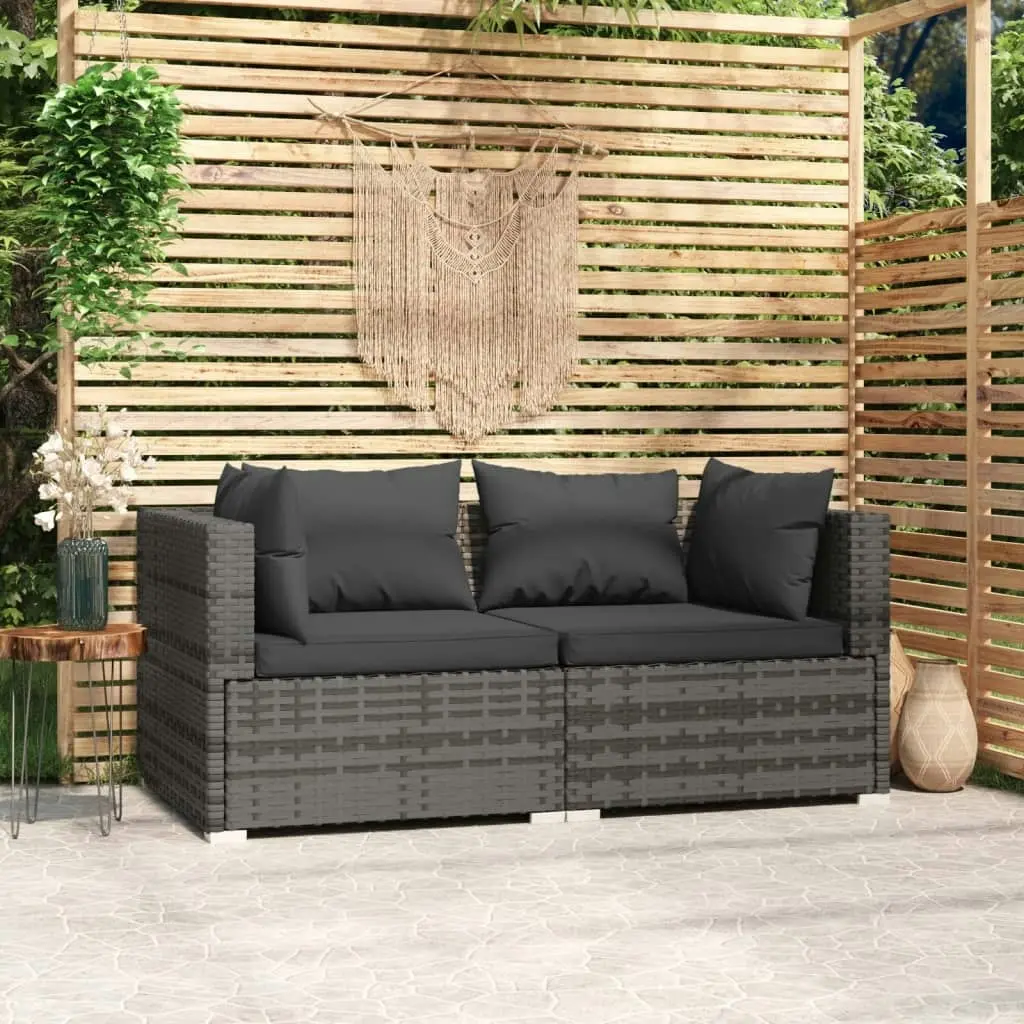 2-Seater Sofa with Cushions Grey Poly Rattan 317509