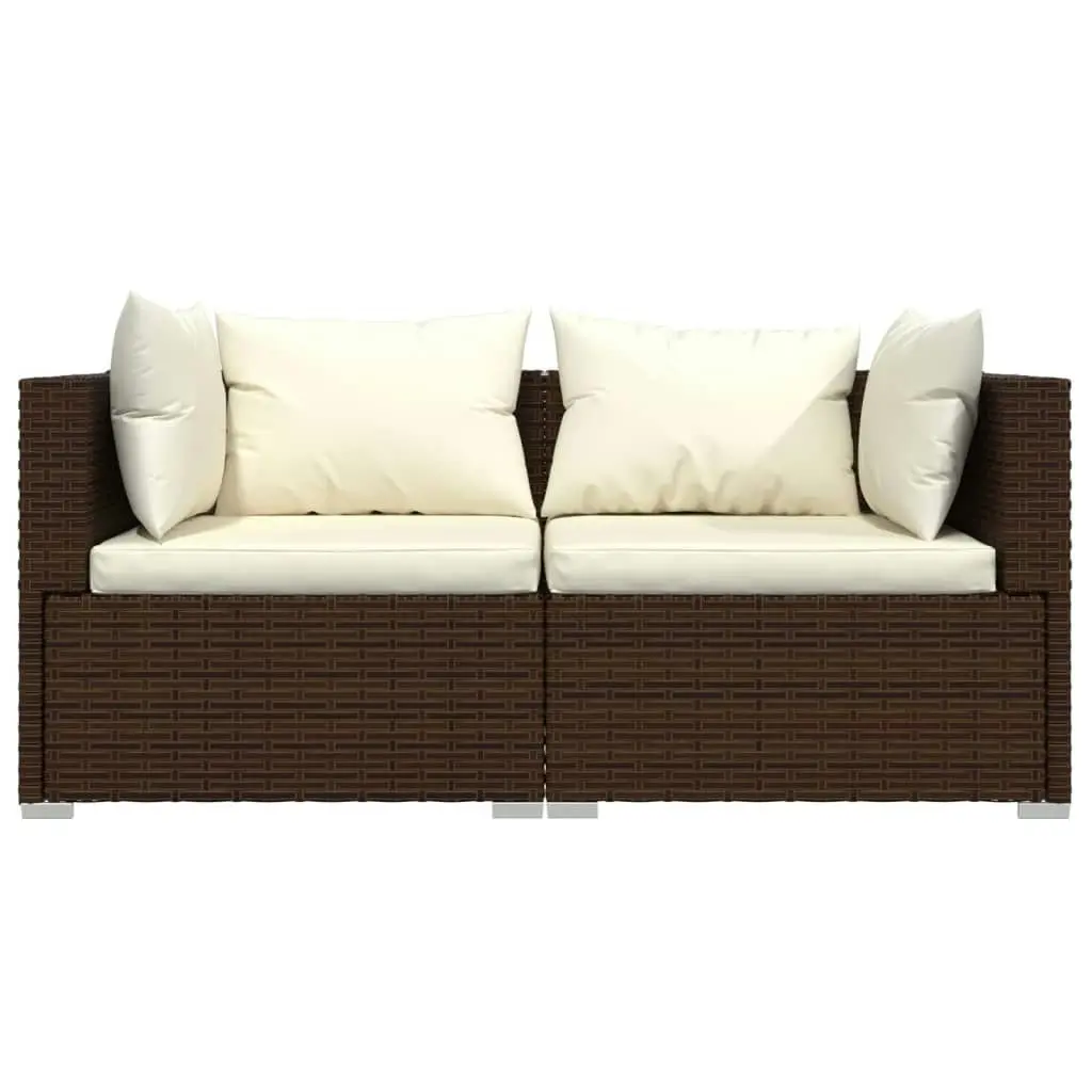 2-Seater Sofa with Cushions Brown Poly Rattan 317498