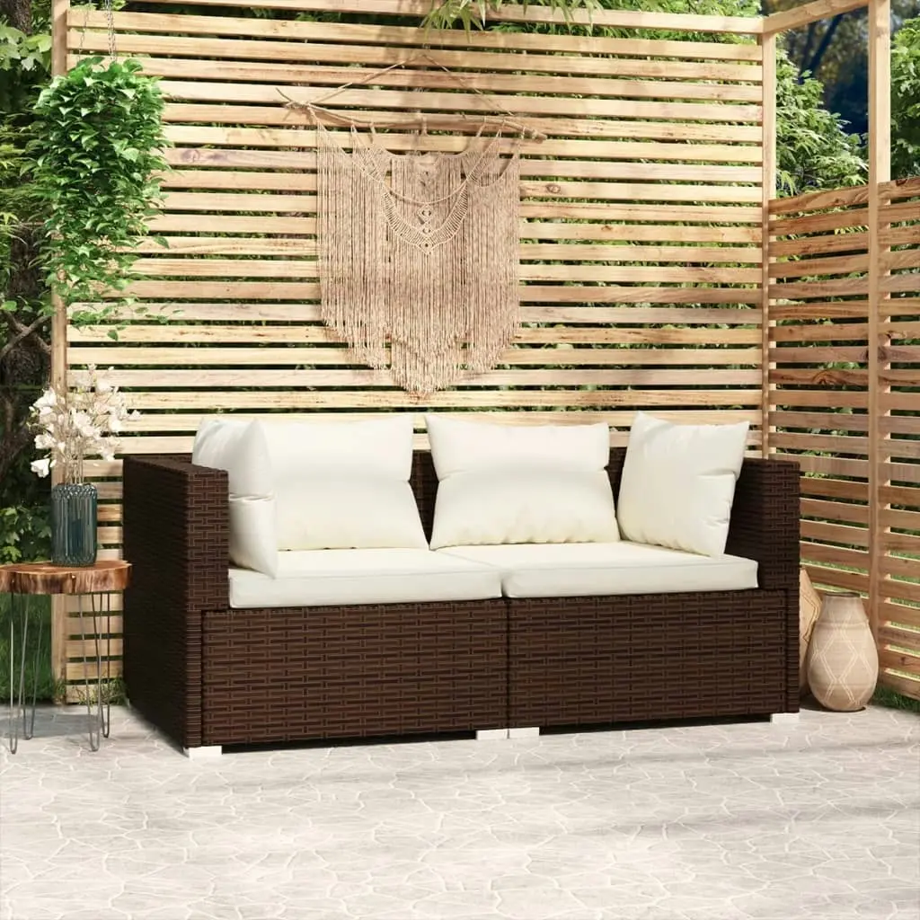 2-Seater Sofa with Cushions Brown Poly Rattan 317498