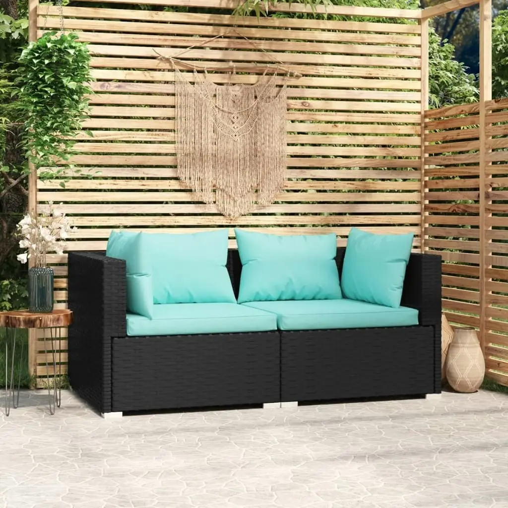 2-Seater Sofa with Cushions Black Poly Rattan 317531