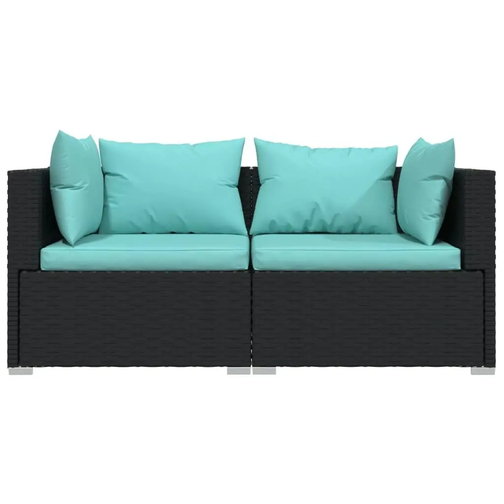 2-Seater Sofa with Cushions Black Poly Rattan 317531